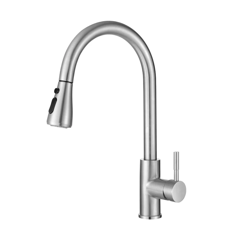 Factory wholesale direct sales high quality and inexpensive 304 stainless steel  pull down kitchen mixer faucet