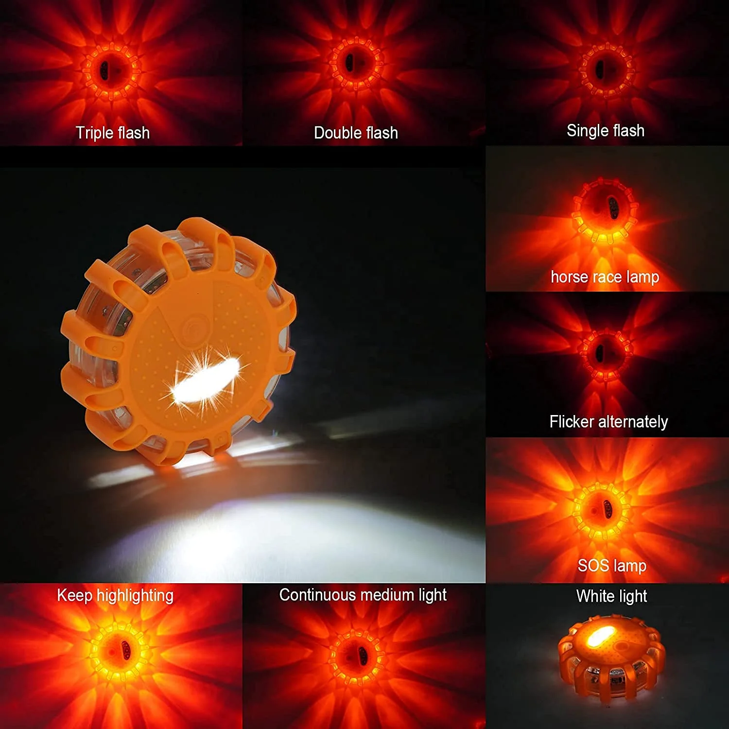 Road Safety Strobe LED Warning Light Car Obstacle Rotating Emergency Orange Traffic Warning Light