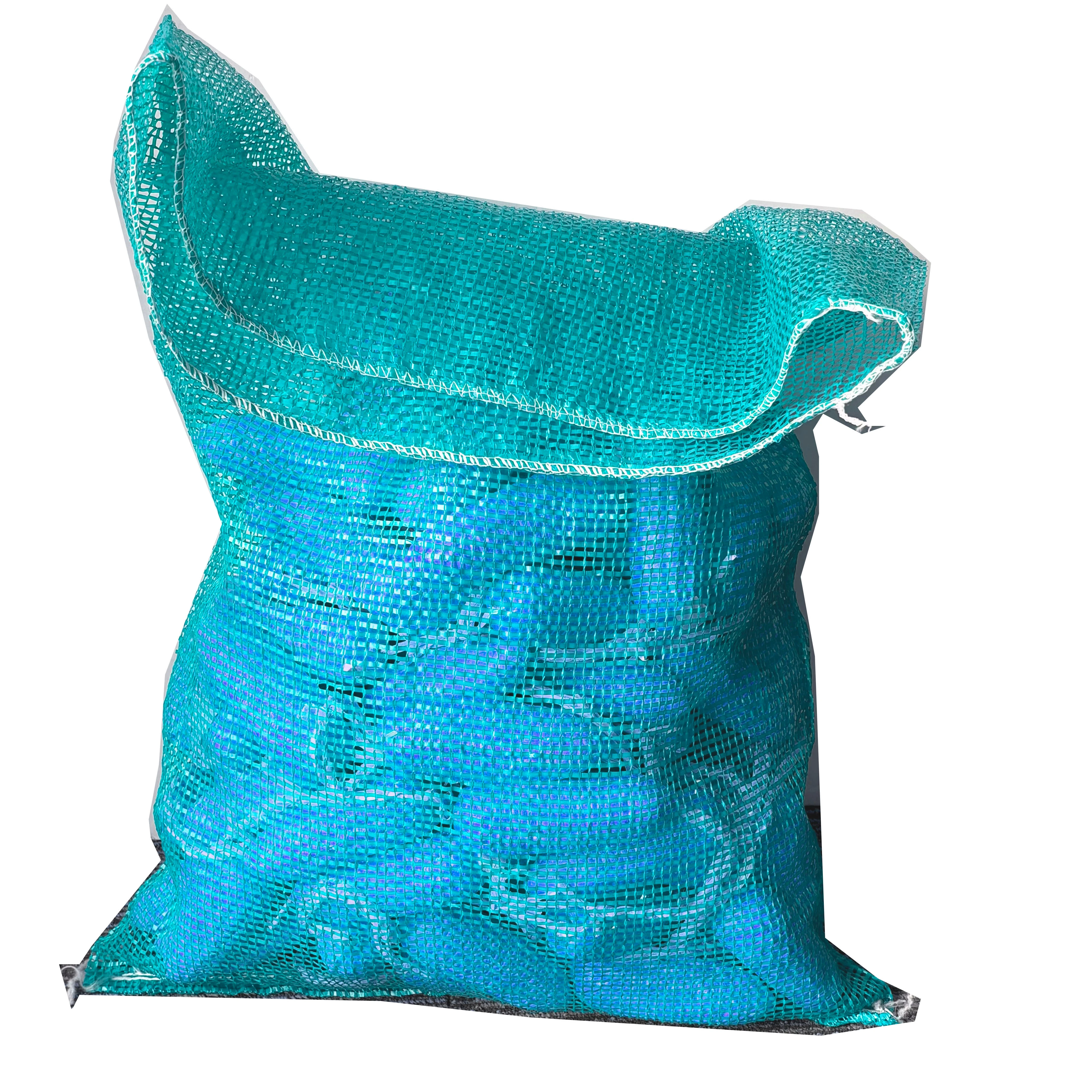 Export to Russia PP Mesh Bag 10KG 25KG 50KG blue Vegetable Fruit Packaging Net Mesh Raschel Mesh Bag with Drawstring