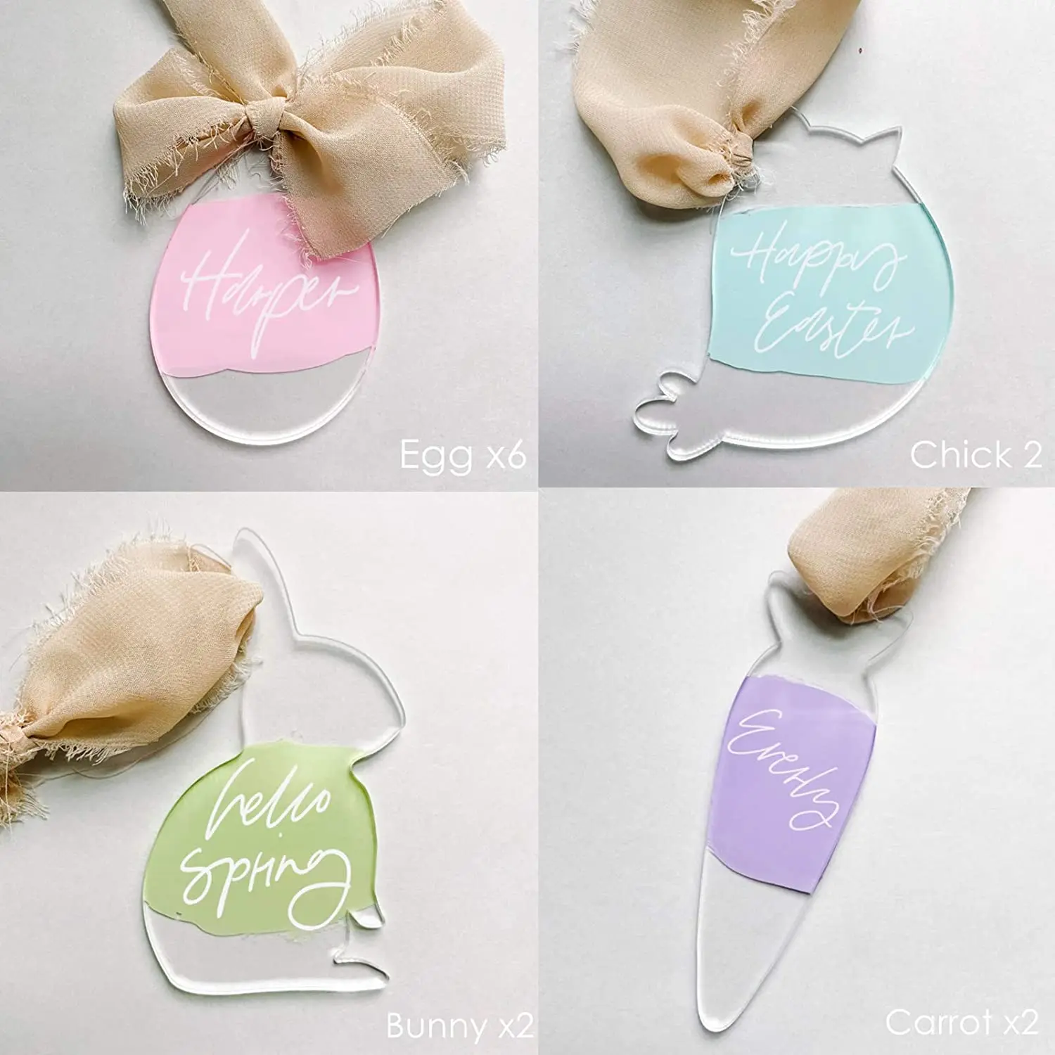 
12 Pack Clear Acrylic Gift Tag,Key Chain,Egg Bunny Carrot Bird Decorative Hanging Ornaments for Easter,Present,Party Decor 
