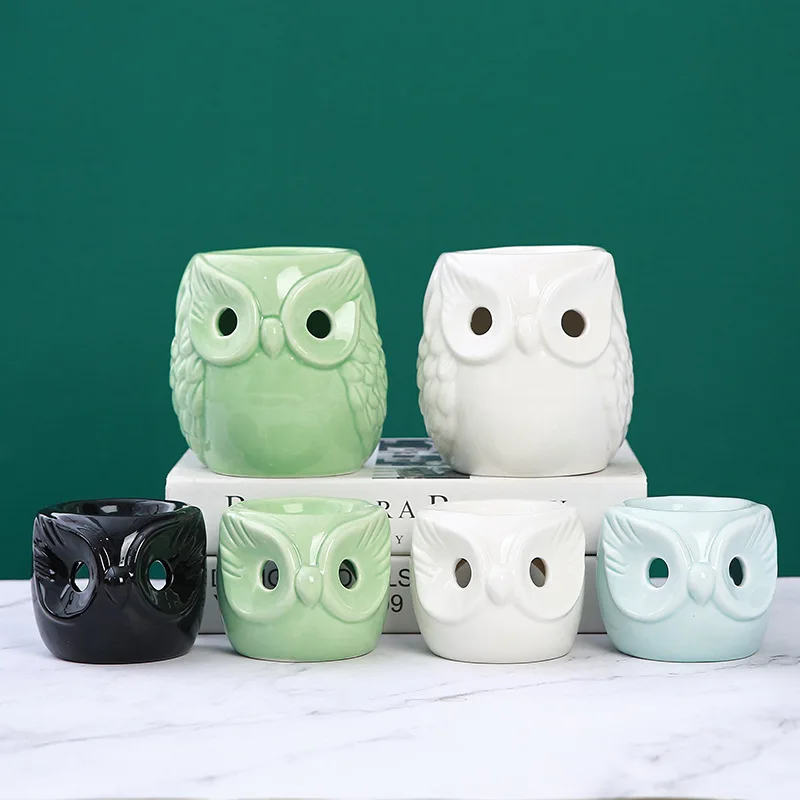 Owl design wax melt warmer with customized white black blue green color ceramic