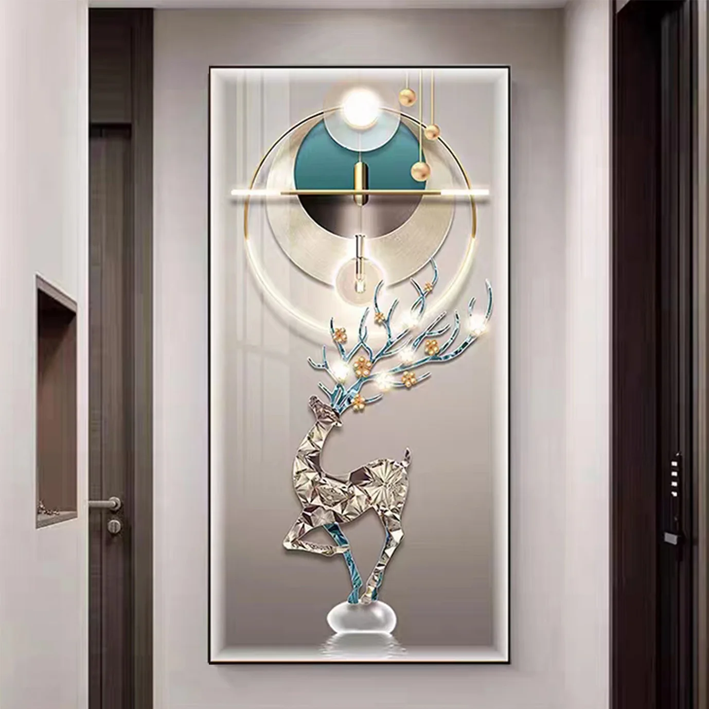 Manufacturers wholesale entrance porch decor painting elk animal painting light luxury high-end living room crystal painting