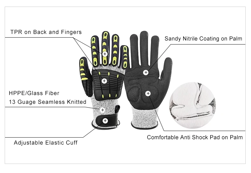 Oilfield Nitrile Coating Shock Proof Gloves TPR Impact Safety Gloves