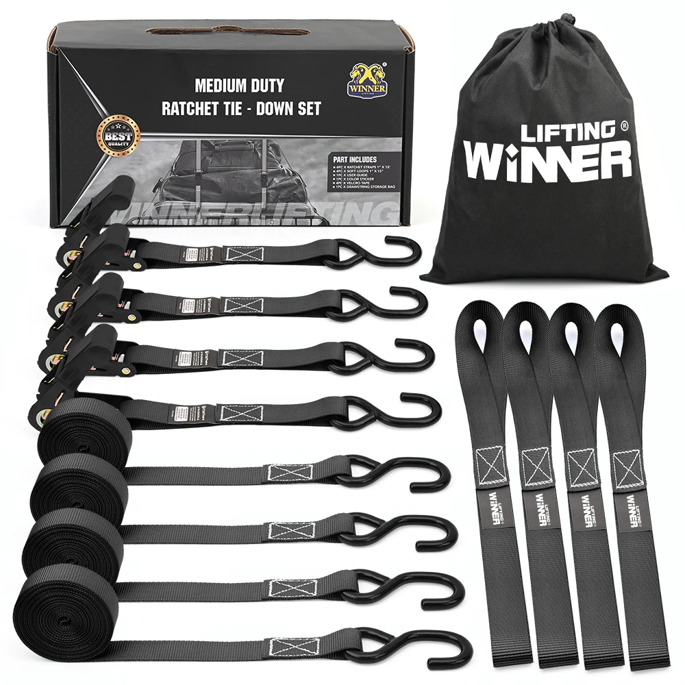 25MM 15 Ft Ratchet Strap Tie Downs 4 PK  Provides Durable