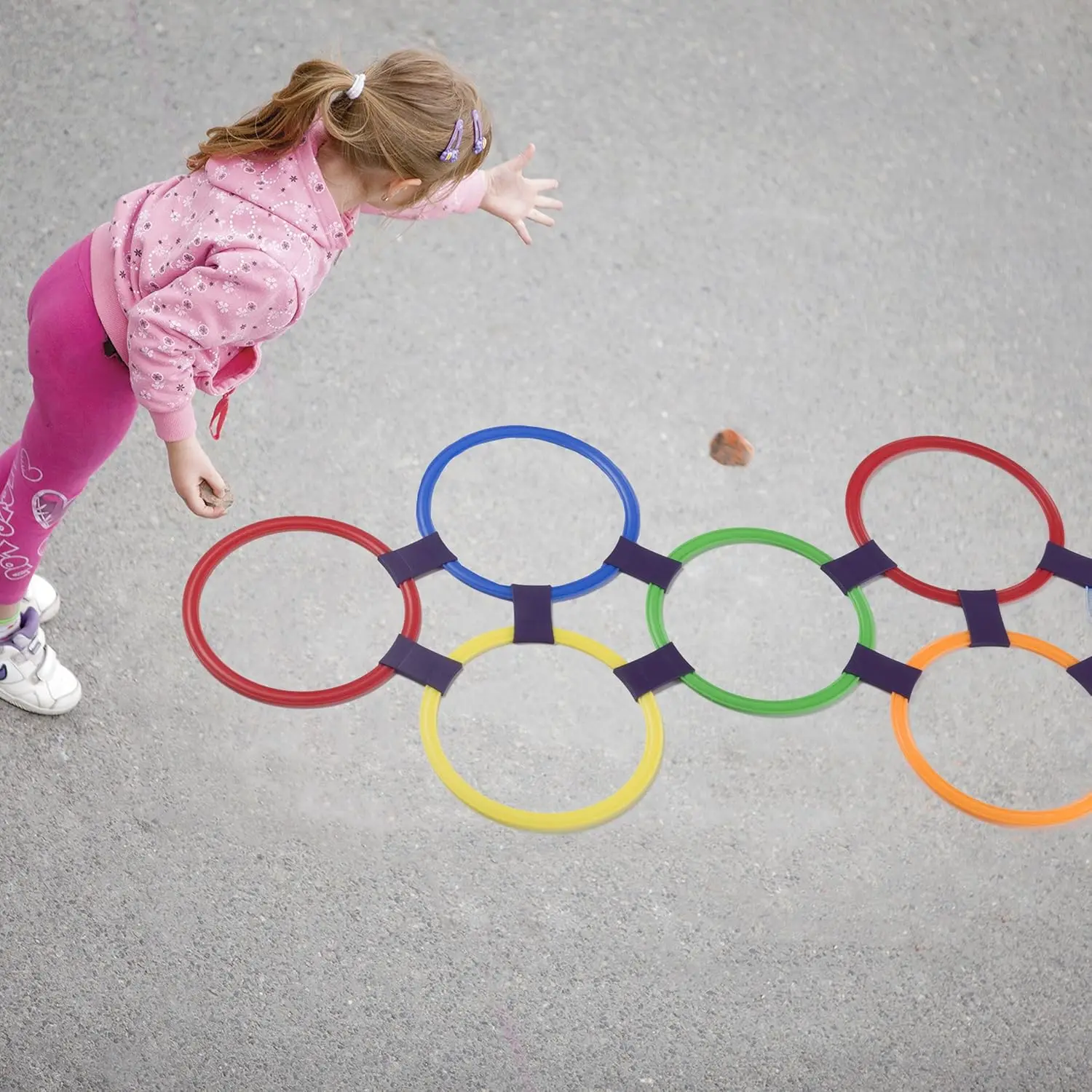 Wellshow Hopscotch Ring Game-10 разноцветных пластиковых колец и 15 разъемов для внутреннего или наружного использования-веселый креативный игровой набор