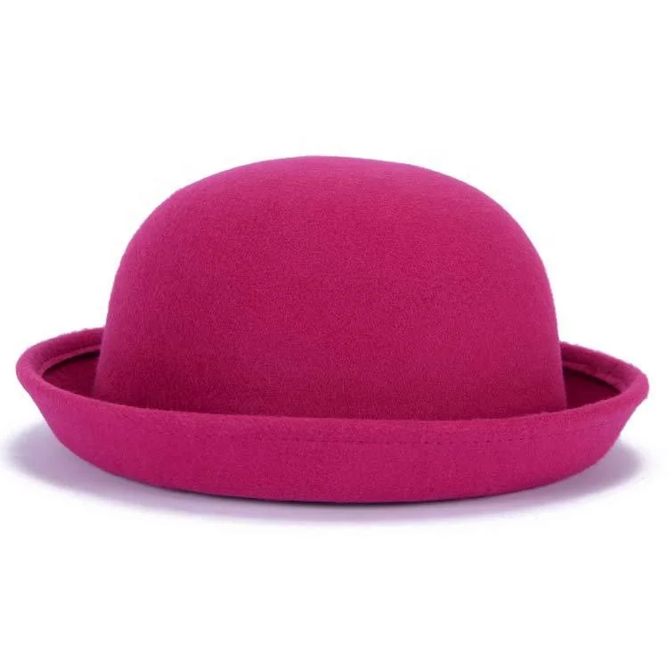 British Korean Fashion Lady Bowler Hat High Quality Imitation Woolen Cloth Formal Hat For Women