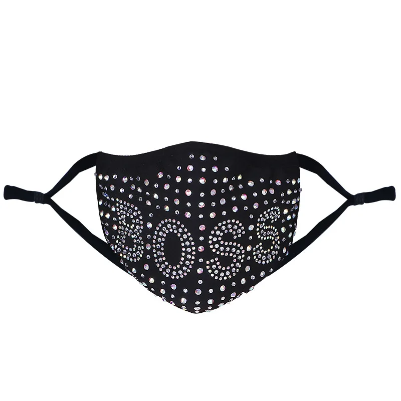 
Factory Direct Supply Diamond Masks for Men and Women Pm2.5 Filter Washing Drill Hot Fix Rhinestone Mask Letter Party Masks 