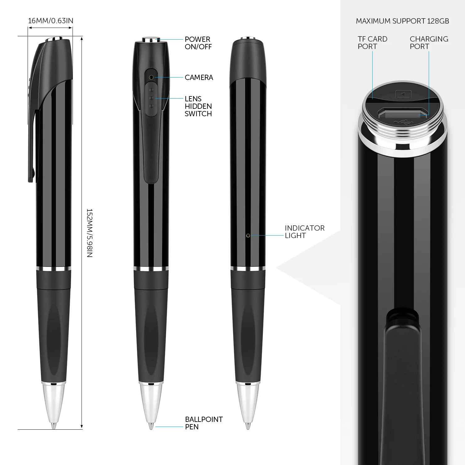 Mini top sale ultra FHD recorder with 4hours battery send audio and video recording 32gb memory card hidden pen camera 1080p