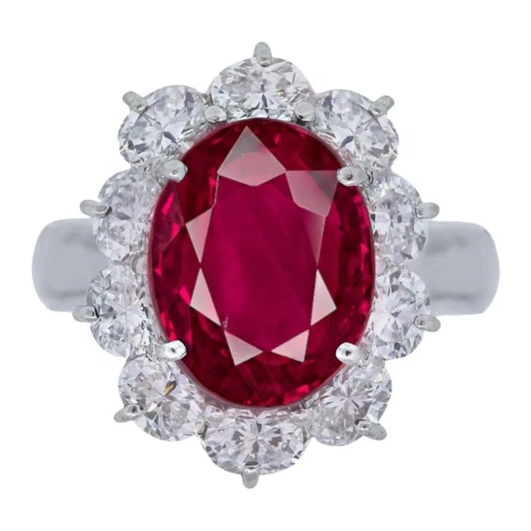 Fashion Romantic Handmade 14k 18k Pure Solid Gold  Oval Cut Ruby Gemstone Proposal Engagement Ring