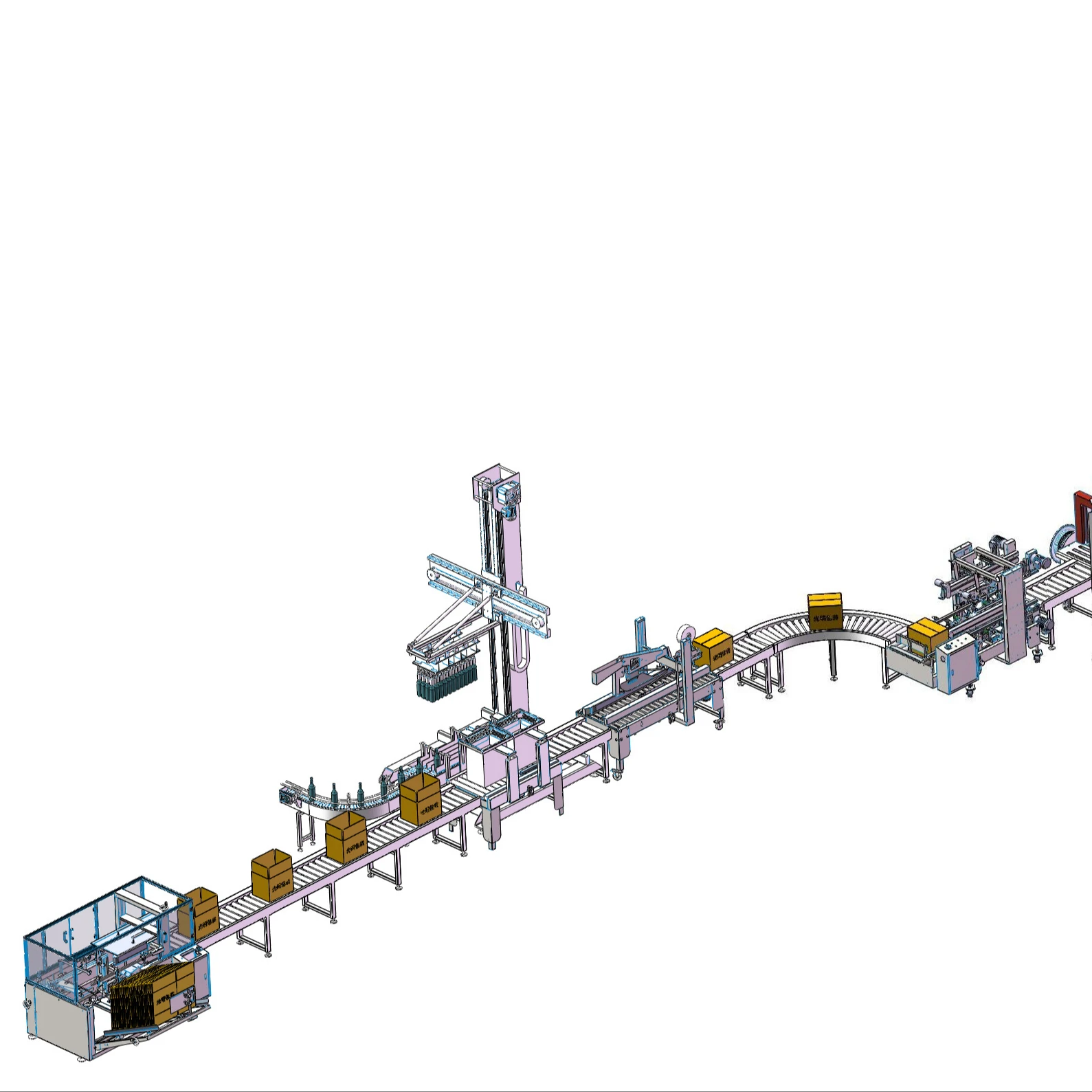 Full automatic case erector packer palletizer machine line