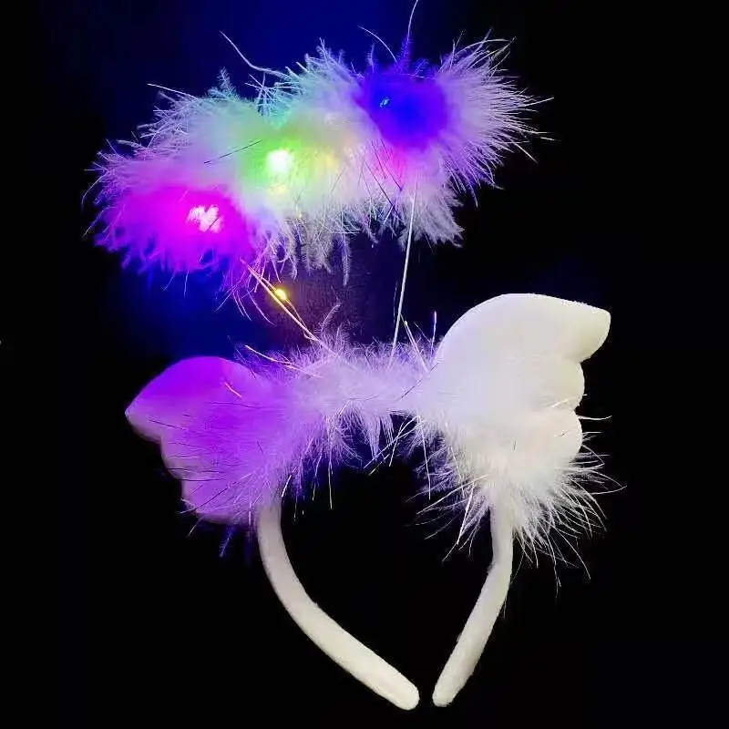 Wholesale Party Show Girls LED Light Angle Headband Toy Plush Flashing Wing LED Headband