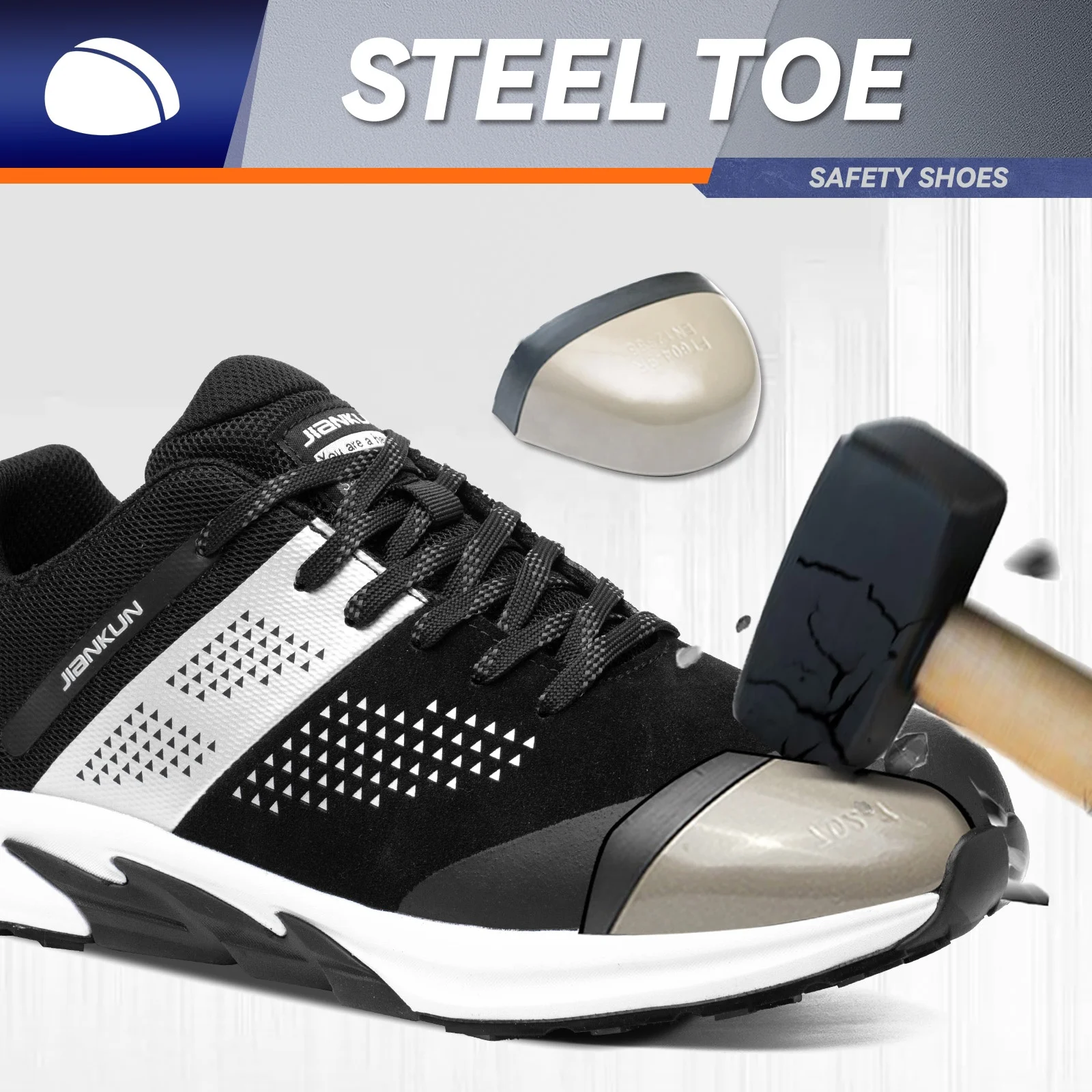 JIANKUN OEM Breathable Mesh Sports Safety Shoes Full Grain Cow Leather with TPU Shoelace EVA Rubber Outsole Summer Safety Shoes