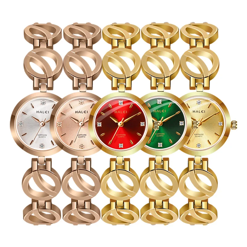 HALEI luxury fashion charm bling watch waterproof 3atm champagne color bracelet quartz watches for woman