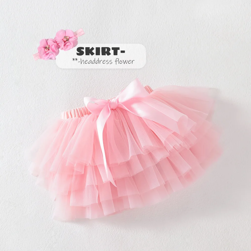 Newborn Infant Outfits 2pcs Baby Girl Tulle Tutu Skirt Chiffon Ruffle Diaper Cover Baby Bloomers And Flower Headband Set