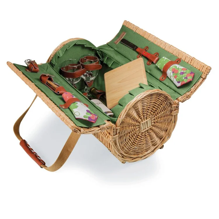 Manufacturers wholesale cheap picnic wicker basket rattan collapsible picnic basket set with lid handle