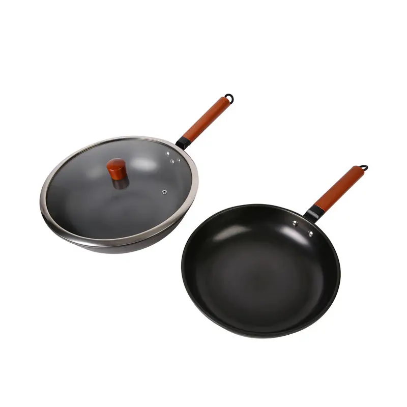 Black Stainless Steel Fry Pans Nonstick Coating Iron Cookware Set Wok Pan Multi Functional Cooking Sets With Glass Cover
