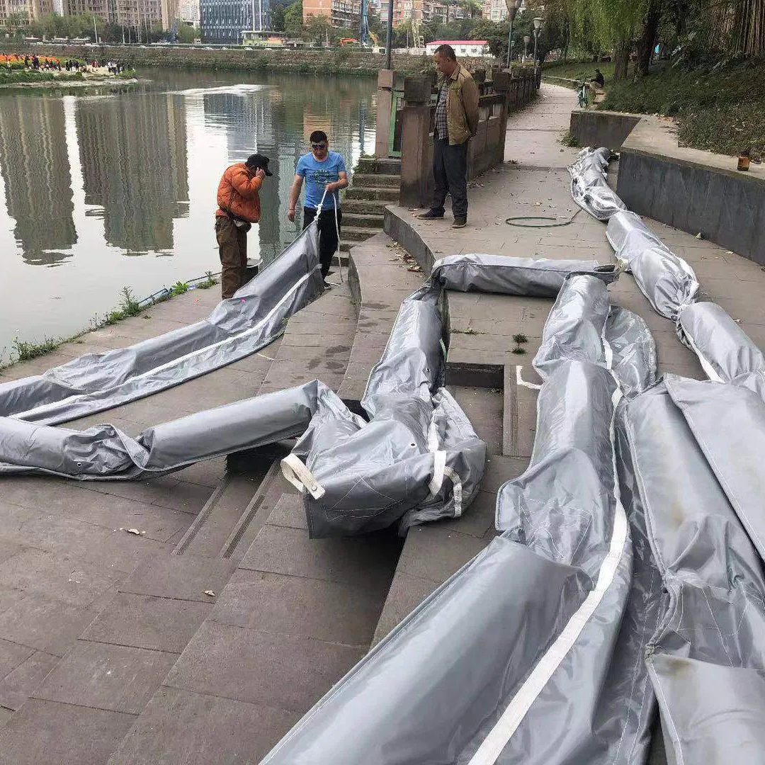 Grey Color Foam Filled Oil containment boom used on lake