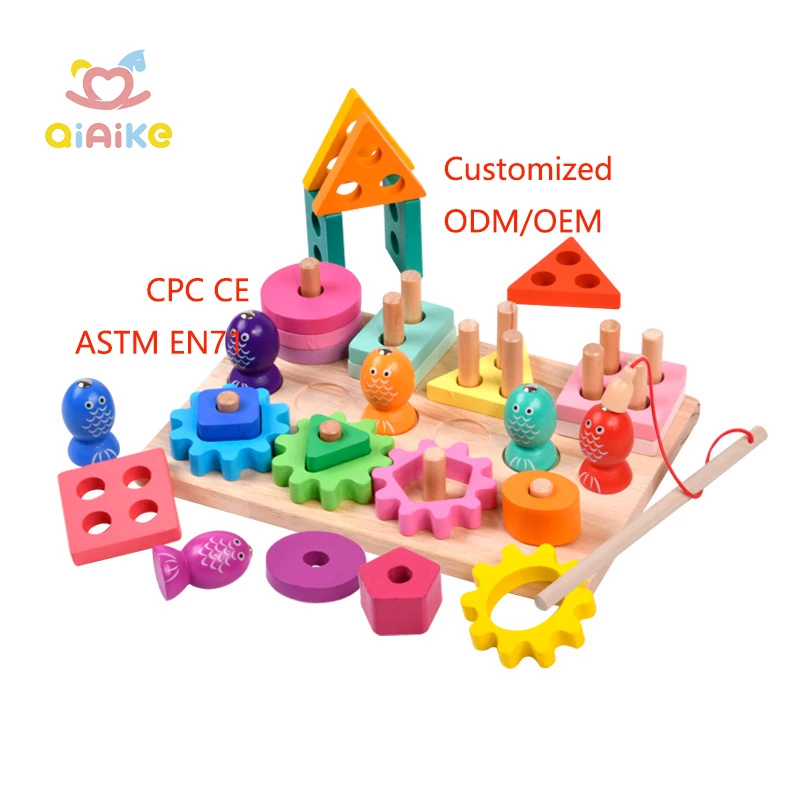 Wooden Fishing Game Sorting & Stacking Toys 3-in-1 Educational Toy Gift Montessori Toys for 3 4 5 Years Old Toddlers