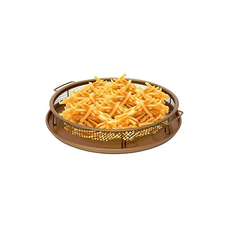 Baking Tray Crisping Basket Non-stick Coating Round Copper Crisper