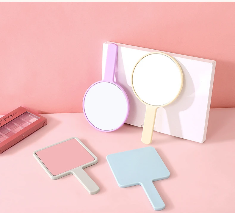 Plastic Cosmetic Mirror Manufacturer Personalized Round Square Portable Hand Held Makeup Mirror Custom Logo With Handle