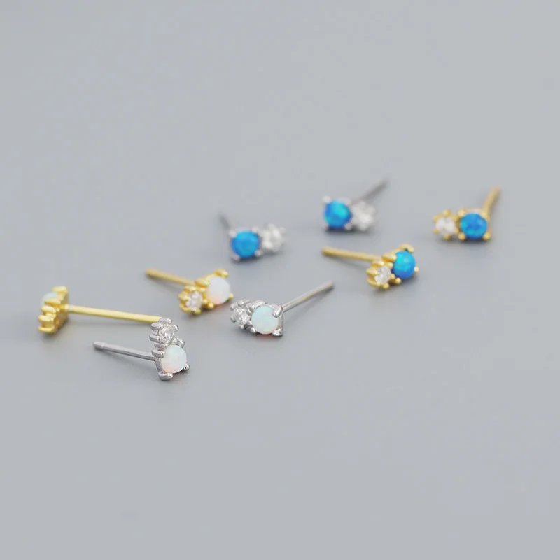 Exquisite Tiny Natural Opal Earrings Vintage Fashion Real Gold Plated S925 Sterling Silver Stone Turquoise Earrings
