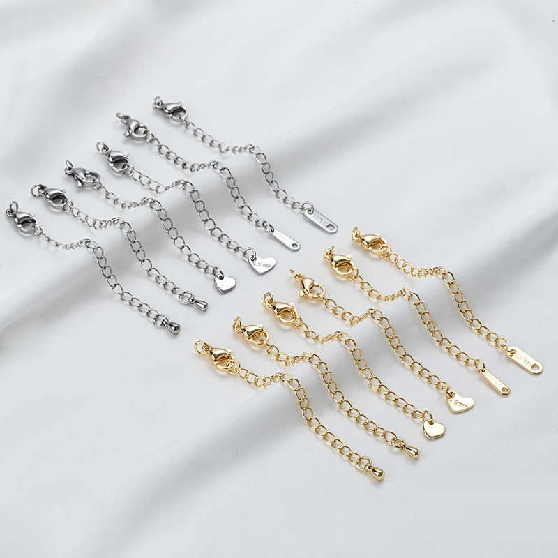 14k Gold Plated Bracelet Extension Chains Connectors Stainless Steel Tail Chain With Lobster Clasp For Diy Jewelry Making