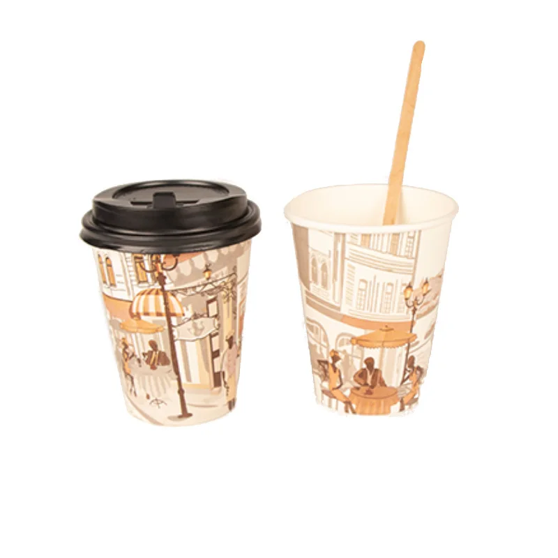 Paper Cup Hot Coffee  Disposable Cups Cafes With Lids Customization Printing Single Wall Paper Cup