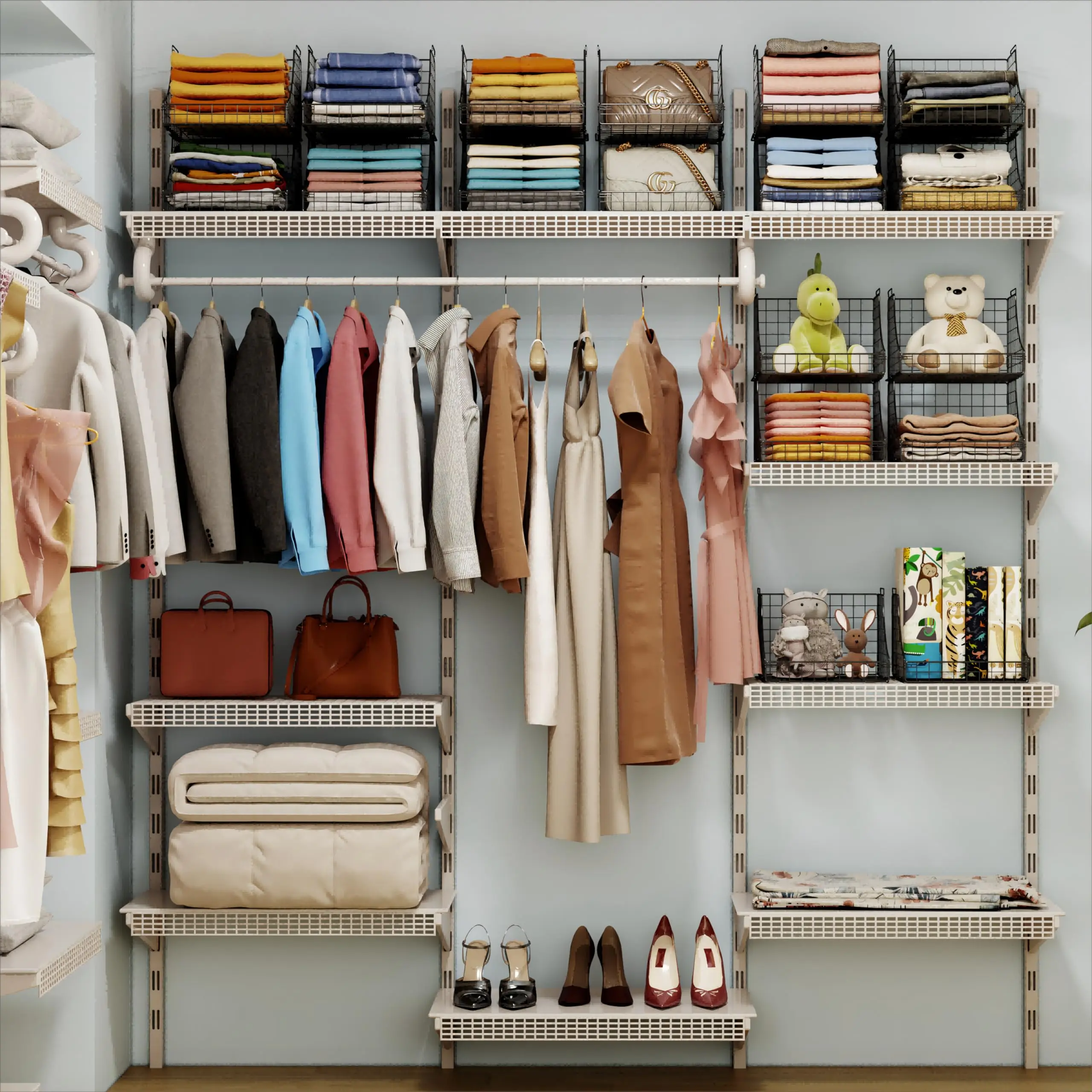 Hot sale Stackable Storage Bins 4 tier Sliding Closet Organizers and Drawer Storage Shelves for Jean Pants Sweaters wire holder