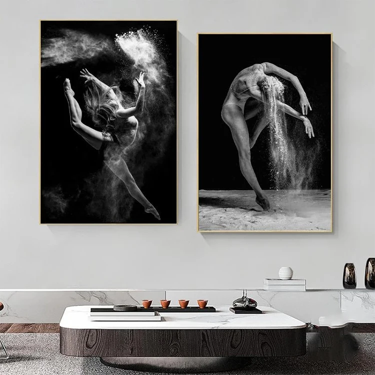 Black and White Ballet Dancer Canvas Painting Elegant Ballerina Pose  Print Poster Wall Art Picture for Interior Room Decor