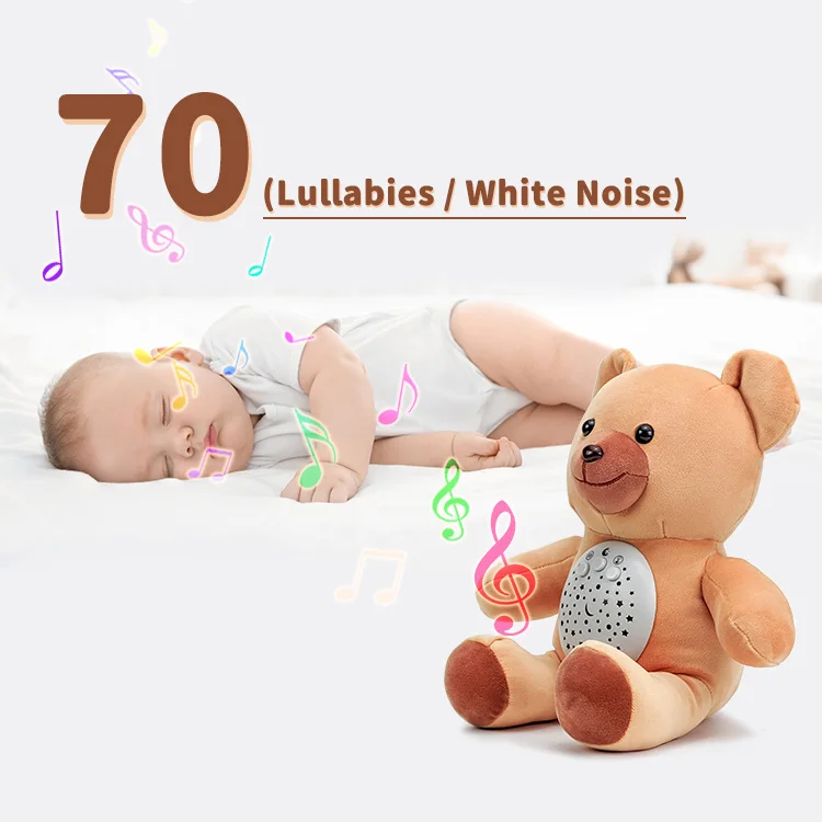 Baby Bear Soothing Plush Toy Speaker White Noise Machine Baby Kids Soothing Music Sleeping Sound and Projector Doll Toy Gift