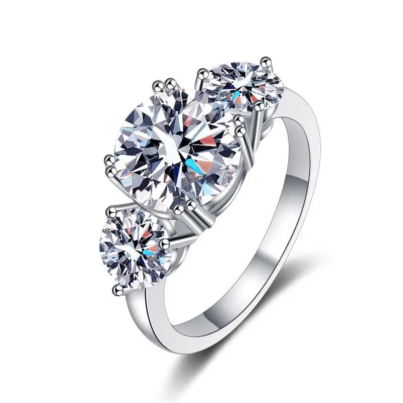 S925 Pure Silver Platinum Platinum Plated European and American Sansheng Stone Luxury 3 Carat Moissanite Ring for Wedding