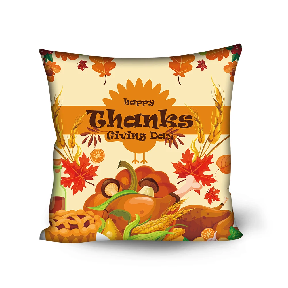 Wholesale OEM Thanksgiving Throw Pillow Case Polyester-Cotton Holiday Custom Sublimation No Core Pillowcases for Home Couch