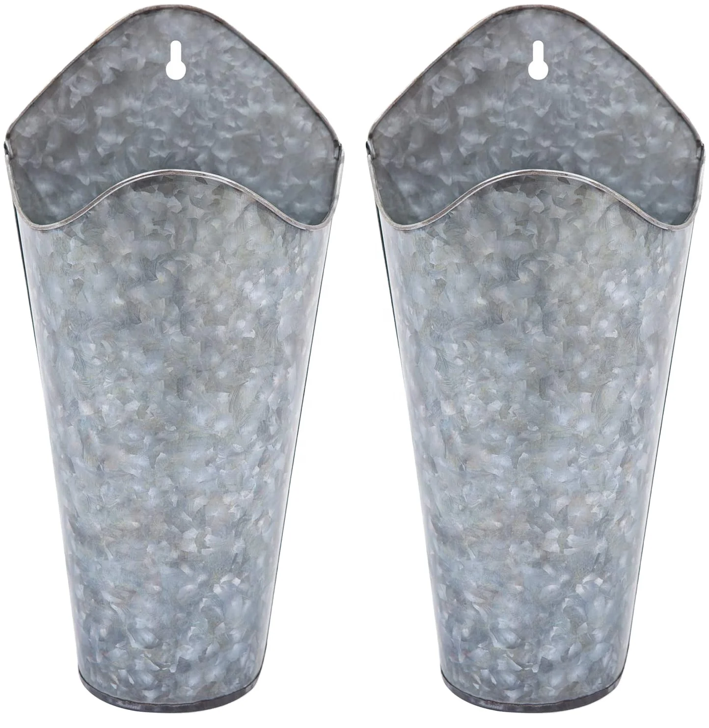 Galvanized Metal Wall Planter, 2 Sets Farmhouse Style Hanging Wall Vase Planters for Succulents or Herbs