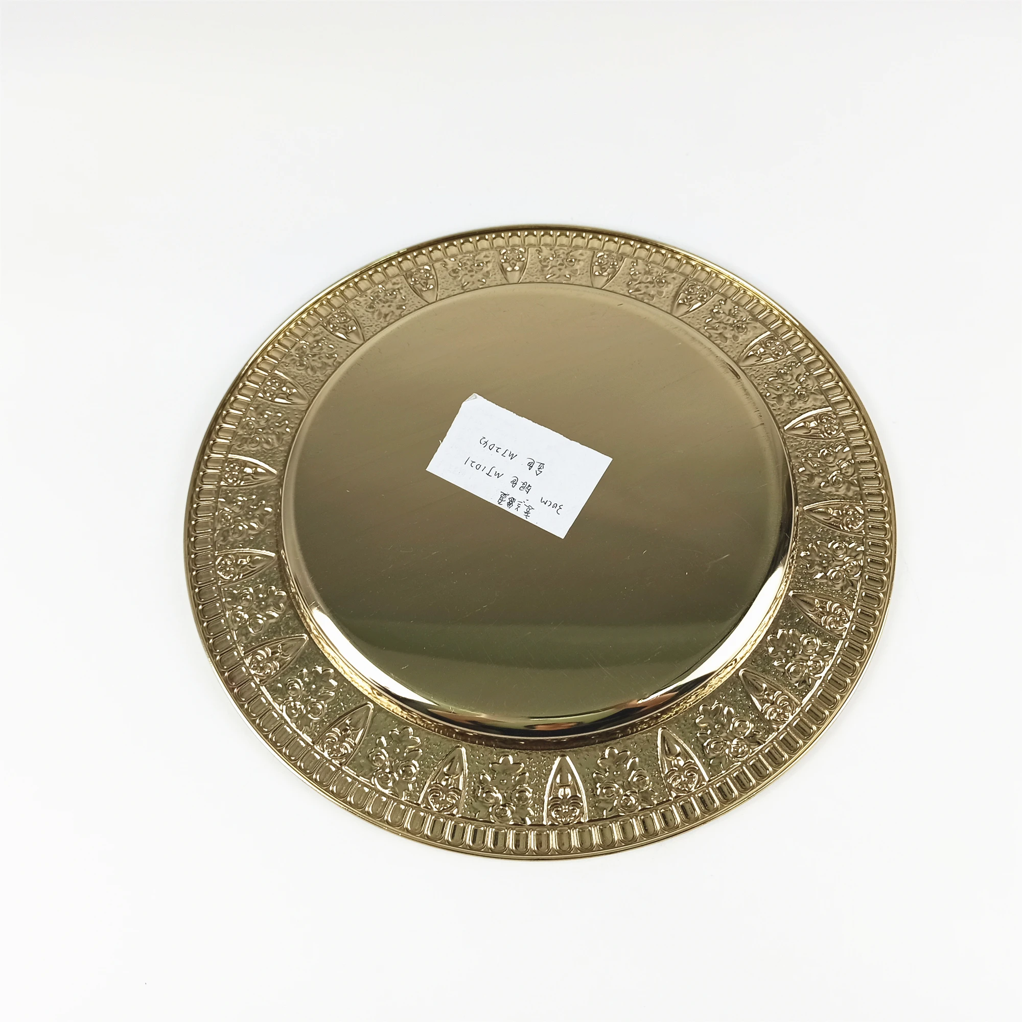 LIHONG 40cm luxury dinner tray stainless steel charger plates silver kitchen round dish serving plate for wedding