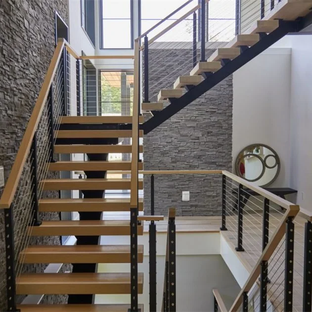 Guangzhou factory prefabricated modern luxury indoor metal stairs customized mono stringer straight staircase design