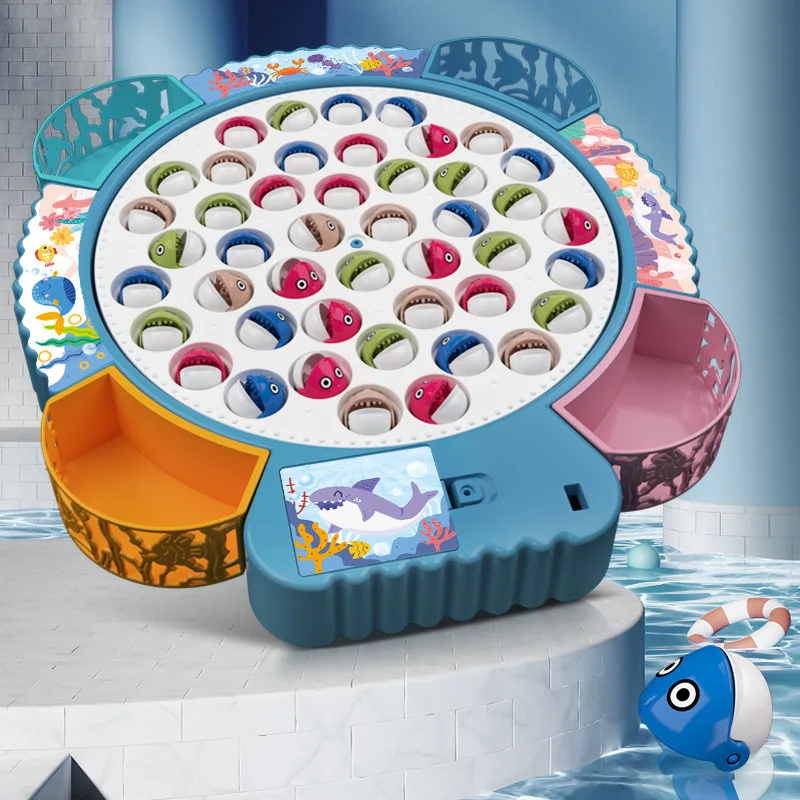 Electric fish cat toy puzzle multifunctional music rotating fishing plate toys sensory toy for babies