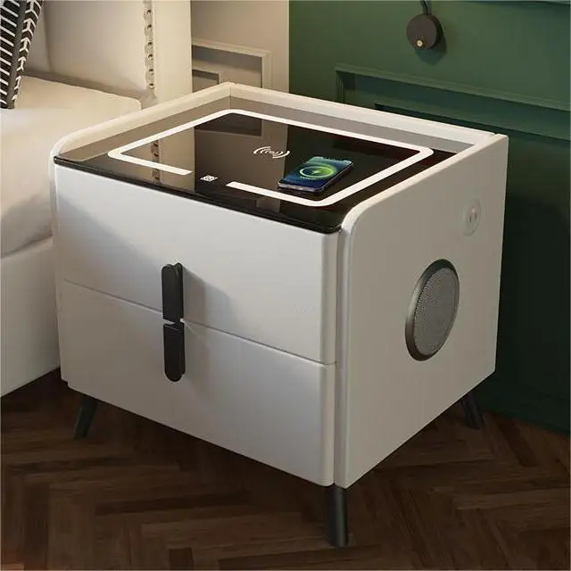 Patented Luxury Cabinet Night Stand White Smart Bedside Table Nightstands