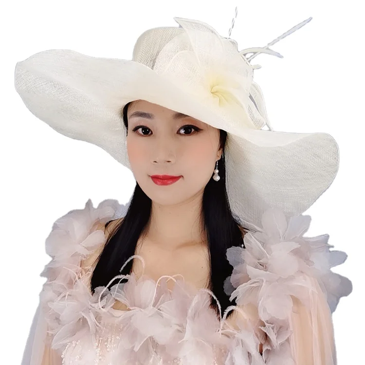 5 colors fashion chic women  wide brim floppy Church formal hats Kentucky Derby white fascinator hats for wedding ladies