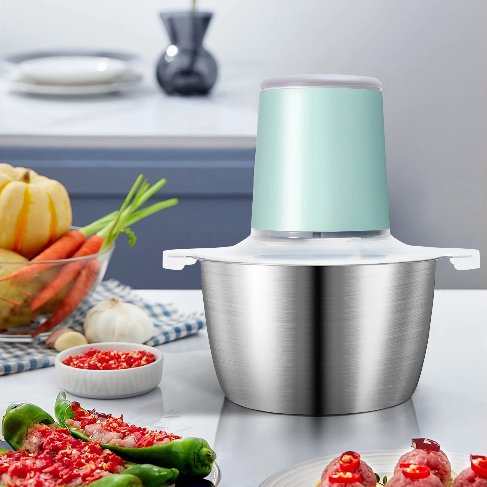 USB Electric meat grinders  Food Chopper Stainless Steel 2L Food Processors Meat Blender for Meat, Vegetables, Fruits and Nuts