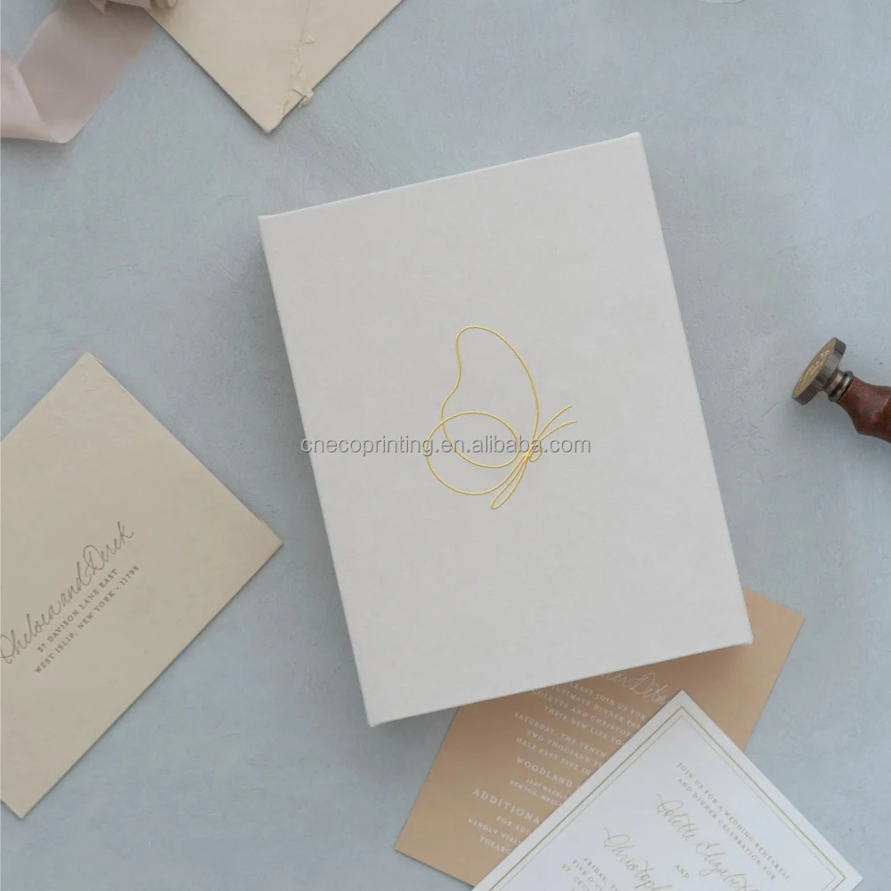 Custom Size Logo Wedding Linen Fabric Cover Invitation Photo Magnetic Keepsake Boxes