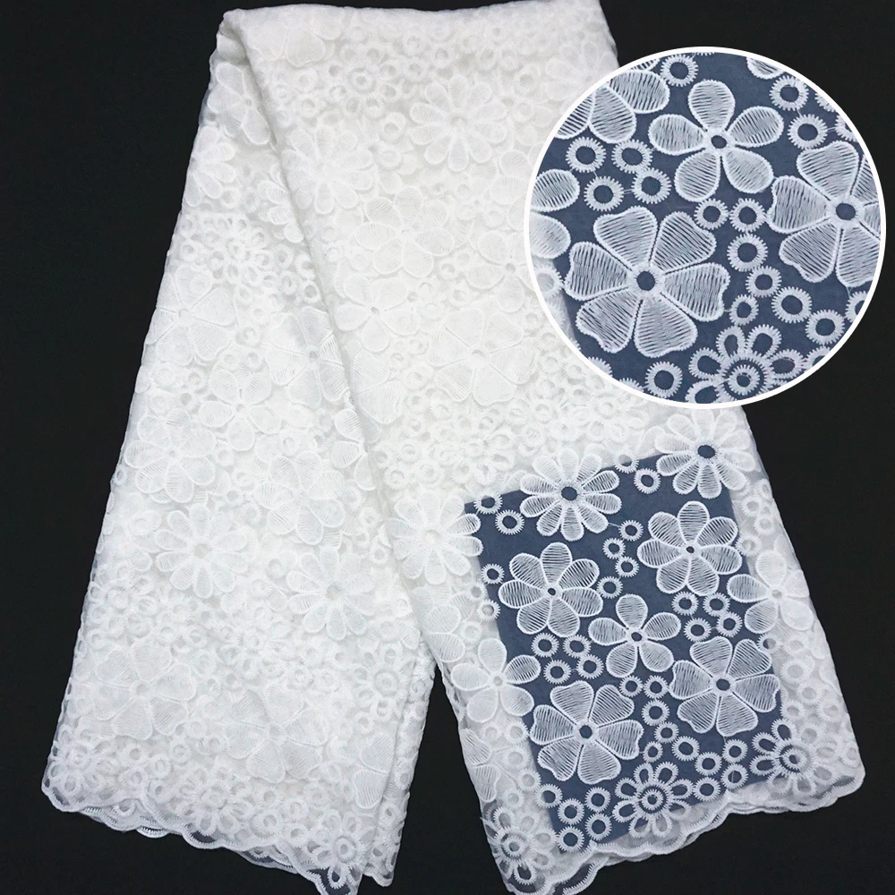 
Африканская вышивка из органзы, хлопчатобумажная белая литарная кружевная ткань 