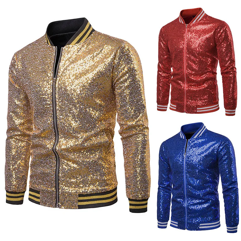 Luxurious golden Sequin Nightclub Jacket Men 2022 Autumn New Streetwear Puck Coats Baseball Bomber Male Wedding Party Stage