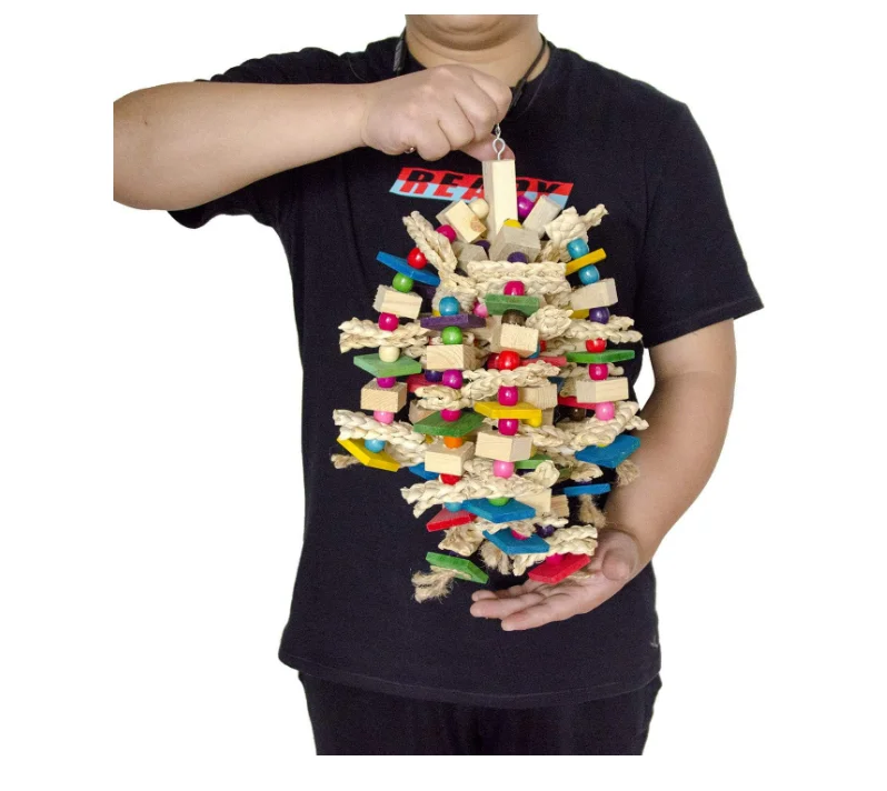 Natural Wooden Blocks Bird Chewing Toy Parrot Cage Bite Toy African Grey Cockatoos Bird Toy