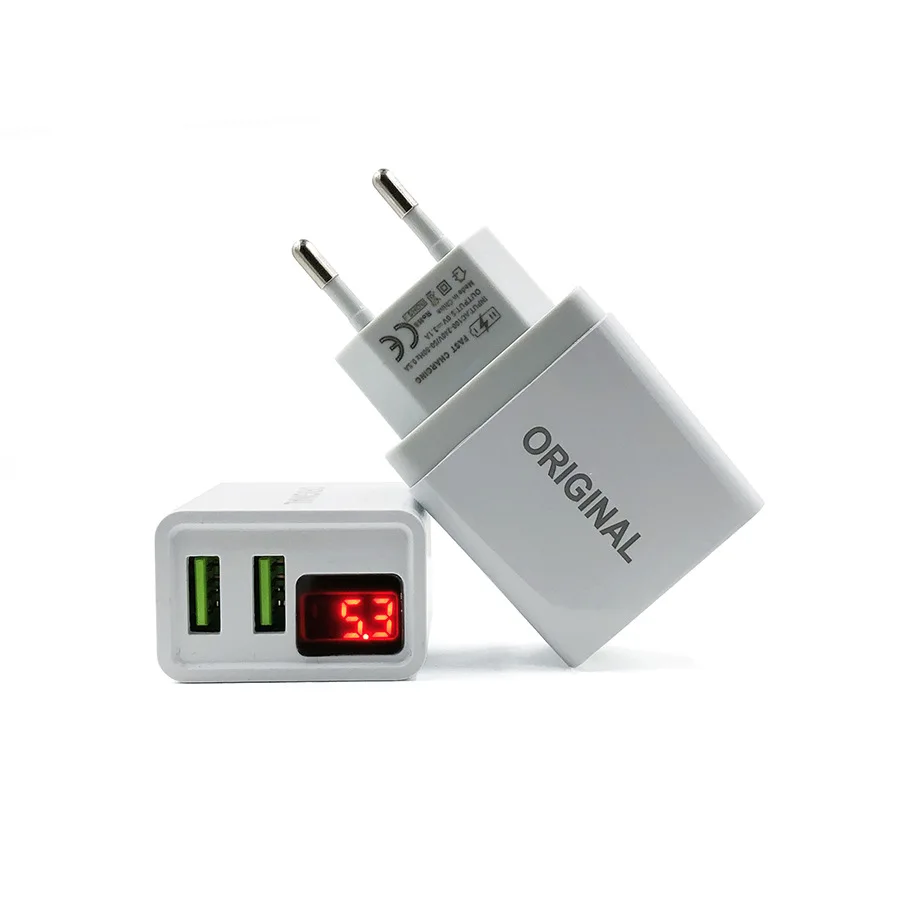 Customizable 5V 2.1A 2 Usb Mobile Phone Charger Adapter With Led Display