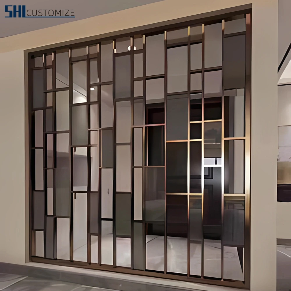 Foshan manufacturer Decorative glass office partition wall separating  indoor metal frame  Stainless Steel screens