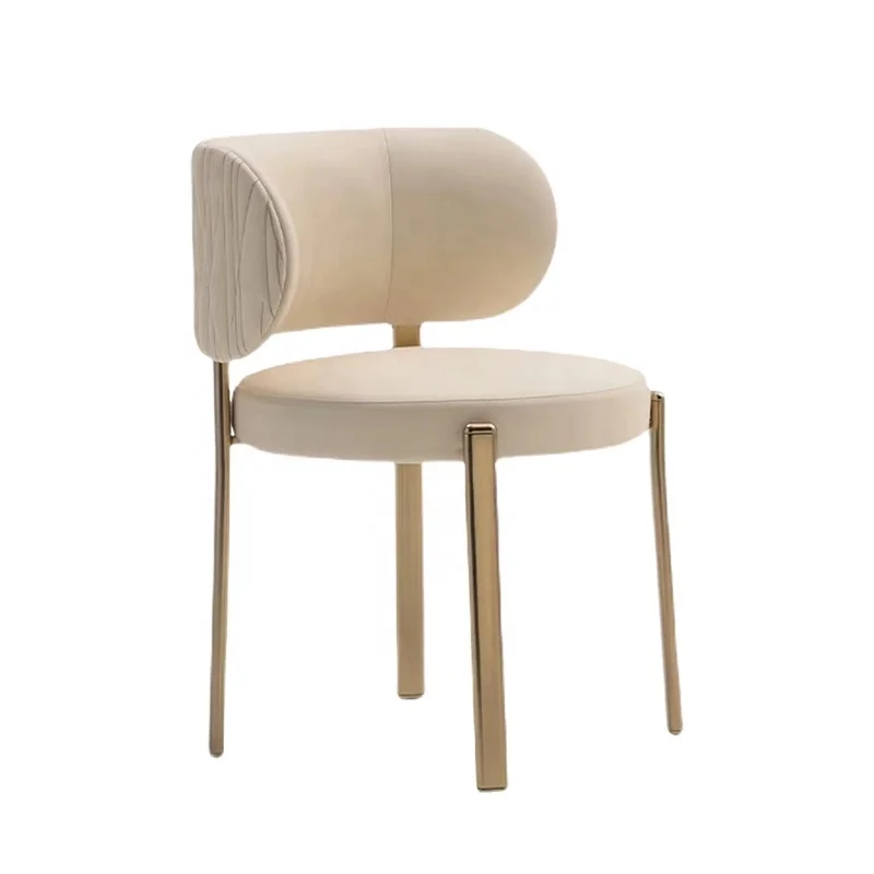 Italian interior design villa leather gold leg dining chair fancy dining room chair luxury high fashion home furniture