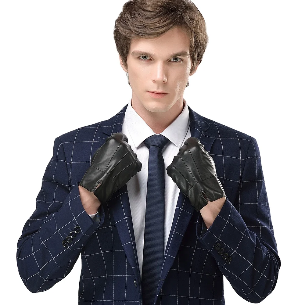 2024 Custom High Fashion Cabretta Sheepskin Leather Men Gloves Mobile Phone Touch Screen Driving Gloves for Winter