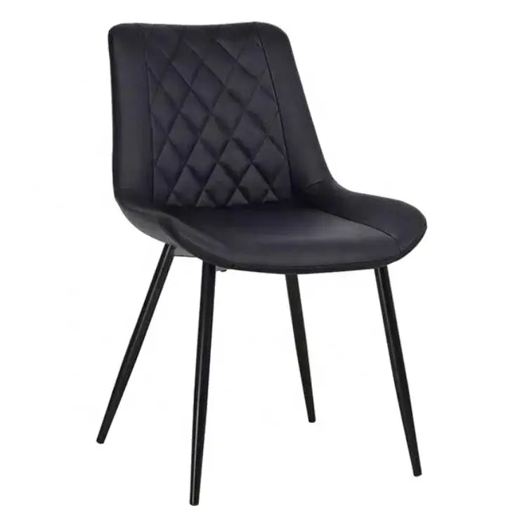 hotel metal frame kitchen chairs metal leg black pu leather padded dining chair for restaurant