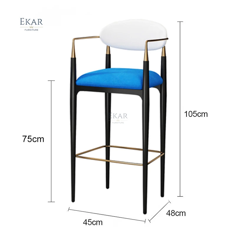 Ekar Furniture Wholesale Luxury Cafe Gold Gilt Metal orange Fabric High Standing Bar Stool Chairs
