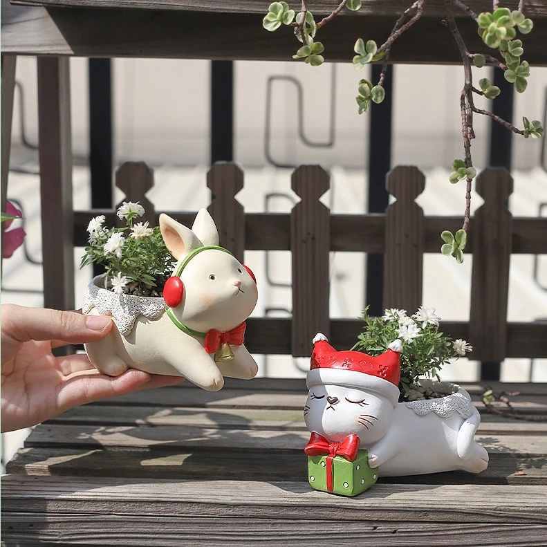 Colorful Creative Cute Cartoon Xmas Animal Ornament Christmas Gardening Succulent Decorations Flower Pot for Desktop Decor